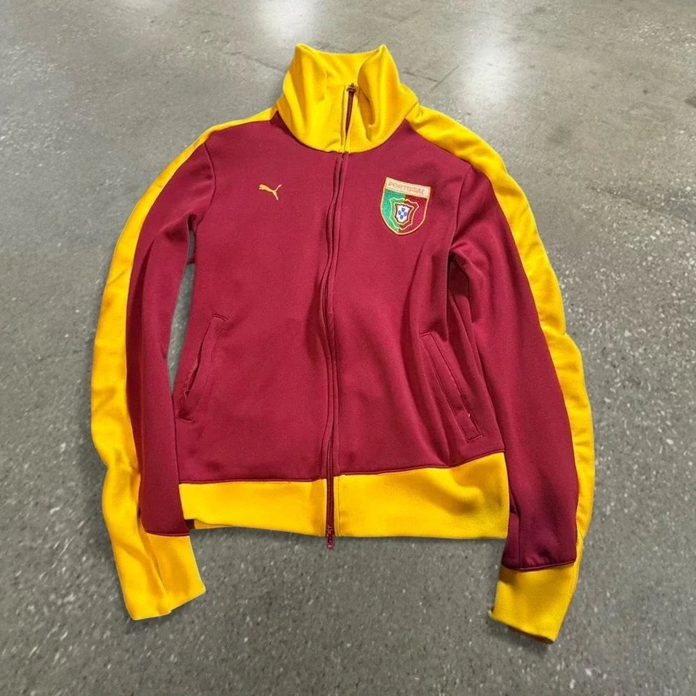 Puma Portugal Soccer Track Jacket Mens XS Red Yellow Y2K Full Zip